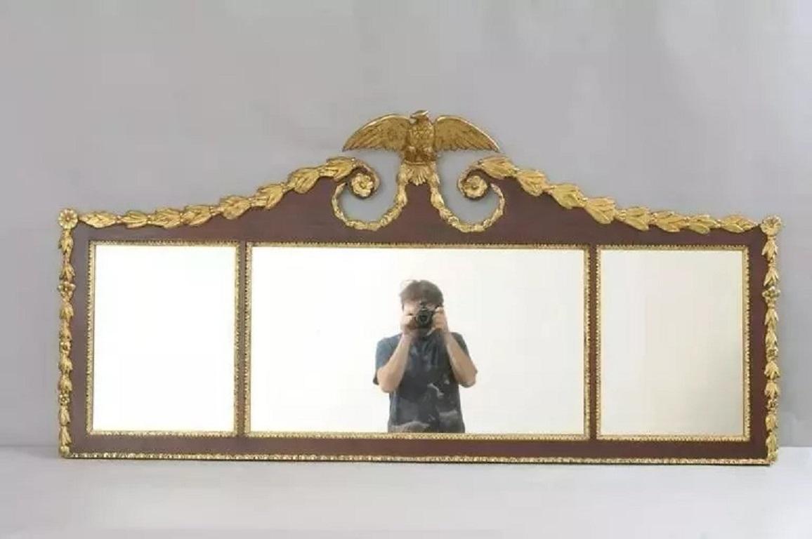 Antique Feder Federal Parcel Mahogany Three Panel Overmantel Wall Mirror en vente 2