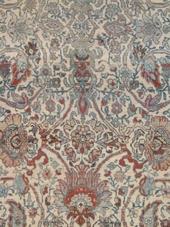 Antique Bijar Carpet Oriental Carpet, Handmade, Ivory, Coral, Light Blue, Taupe