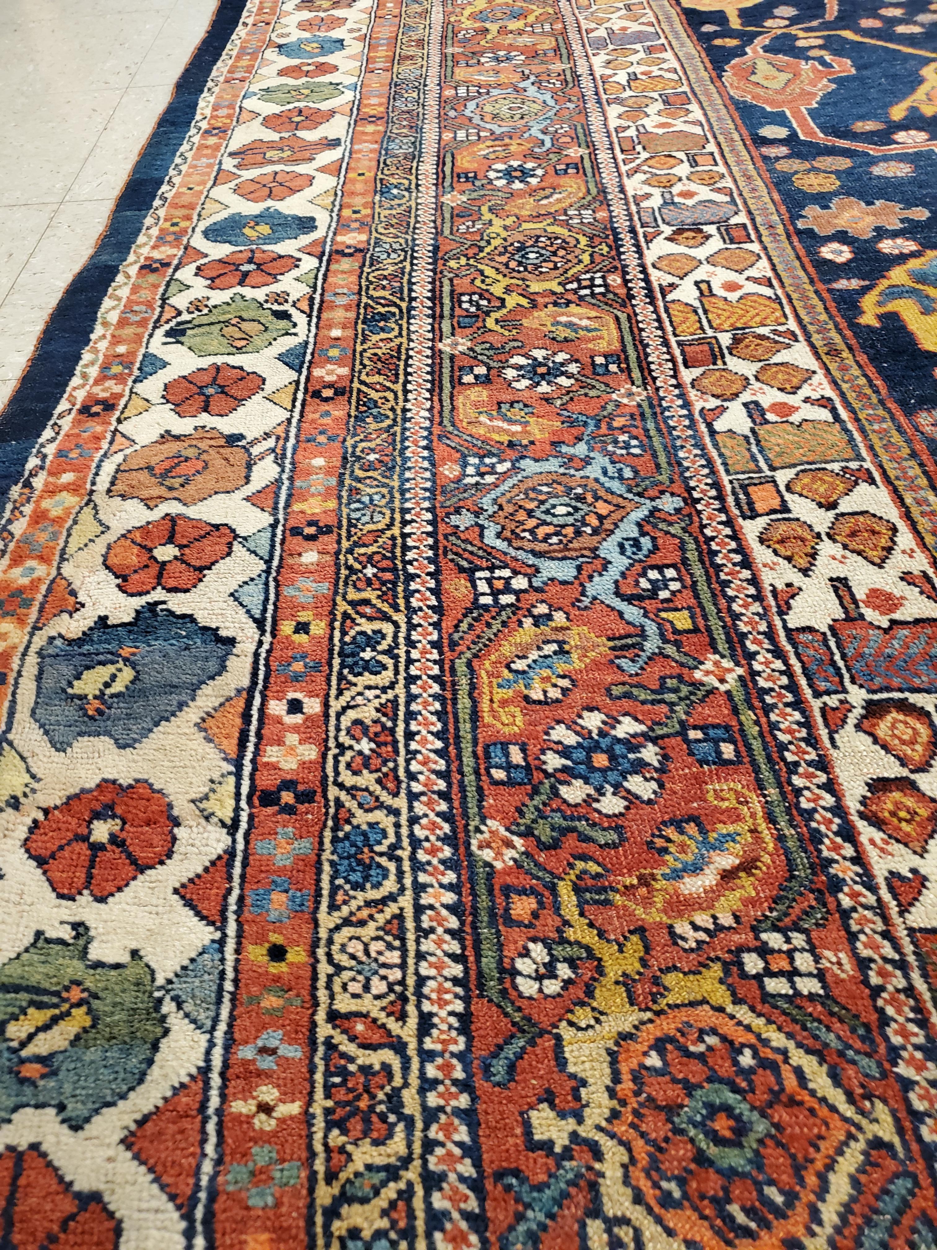 Hand-Knotted Antique Bijar Carpet Oriental Carpet, Handmade, Navy, Red, Light Blue and Green For Sale