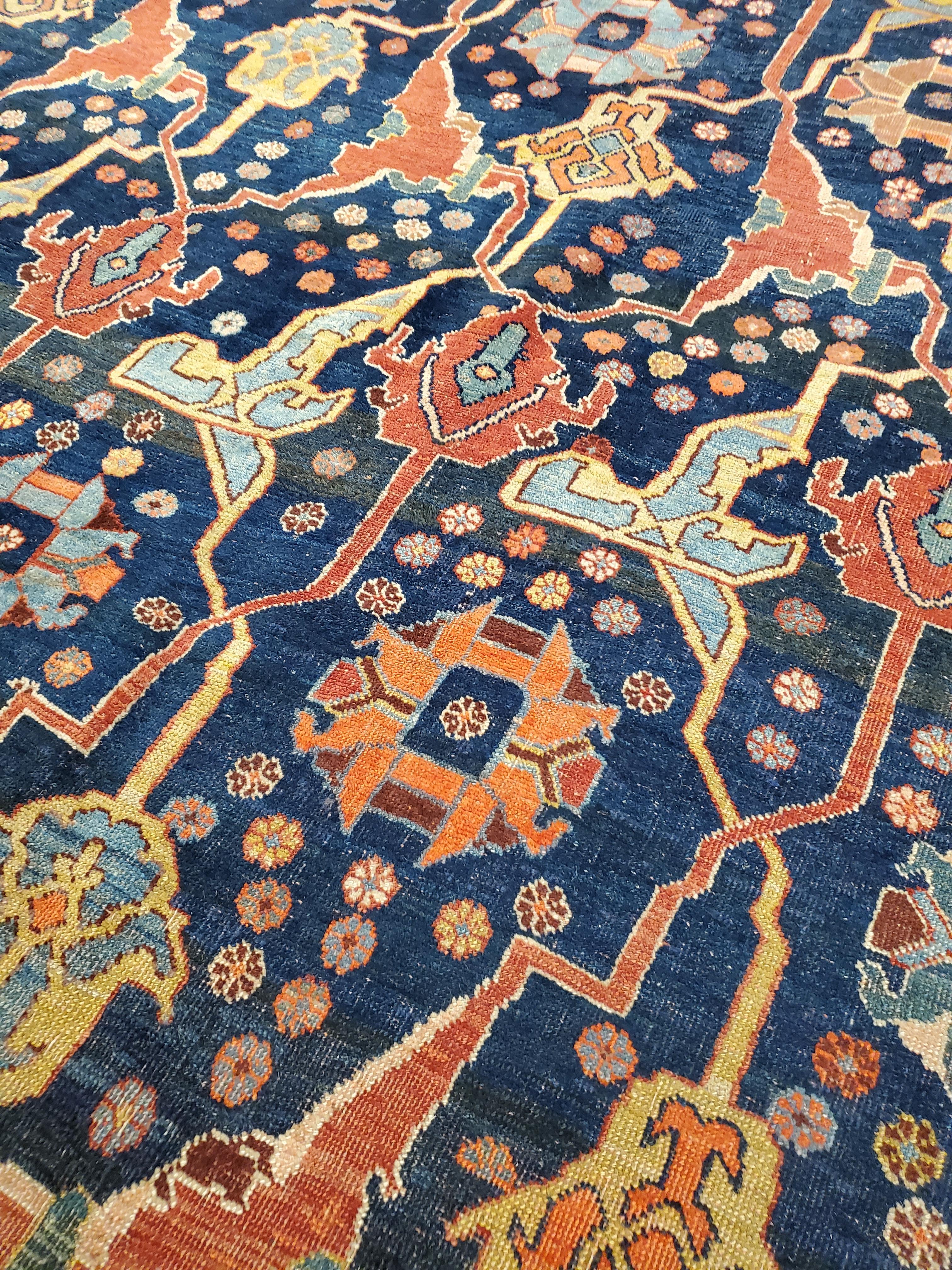 Antique Bijar Carpet Oriental Carpet, Handmade, Navy, Red, Light Blue and Green In Excellent Condition For Sale In Port Washington, NY