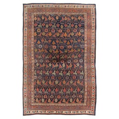 Antique Bijar Carpet Oriental Carpet, Handmade, Navy, Red, Light Blue and Green