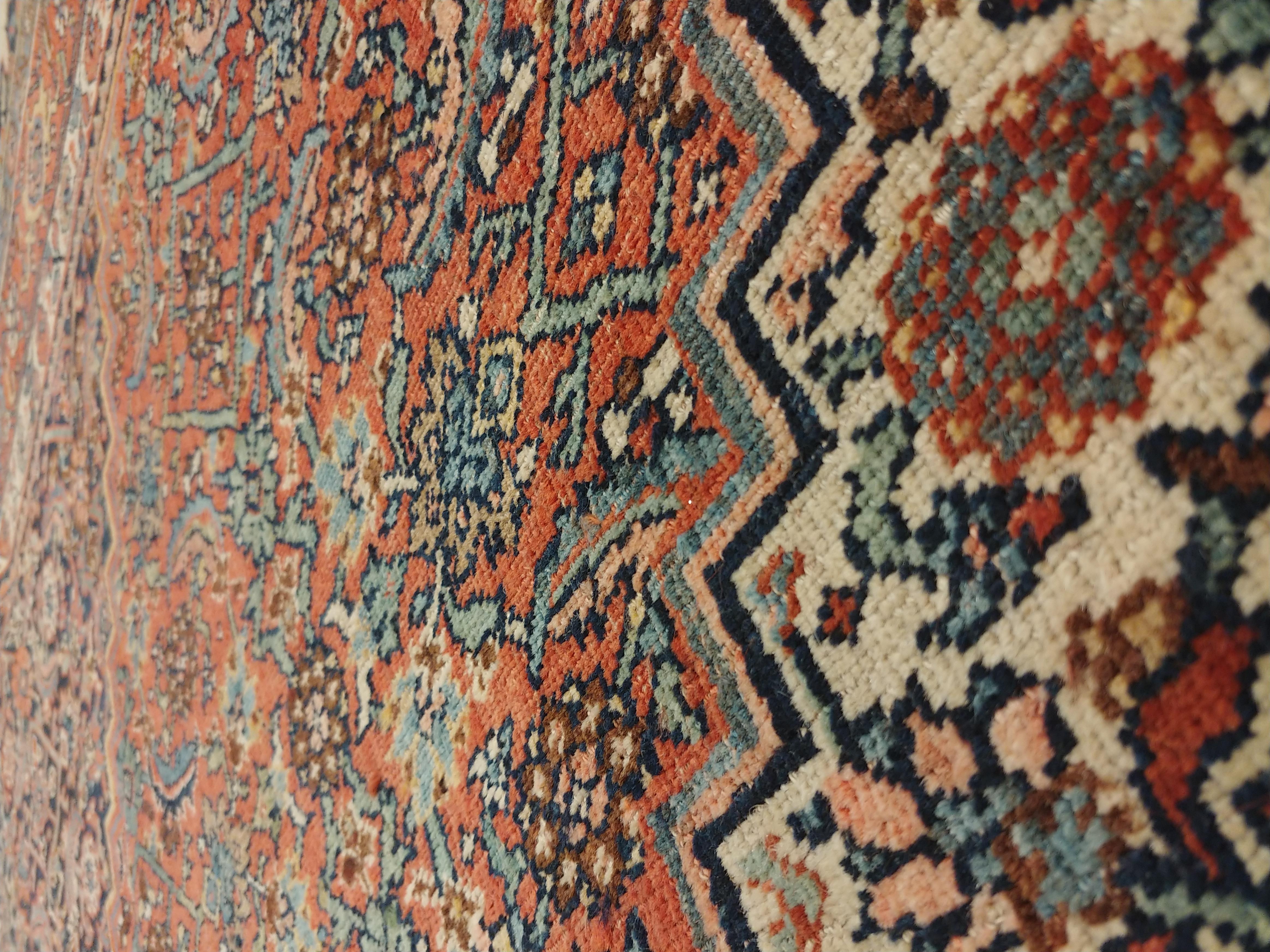 Wool Antique Bijar Carpet Oriental Rug, Handmade, Ivory, Rust, Light Blue, Terracotta For Sale