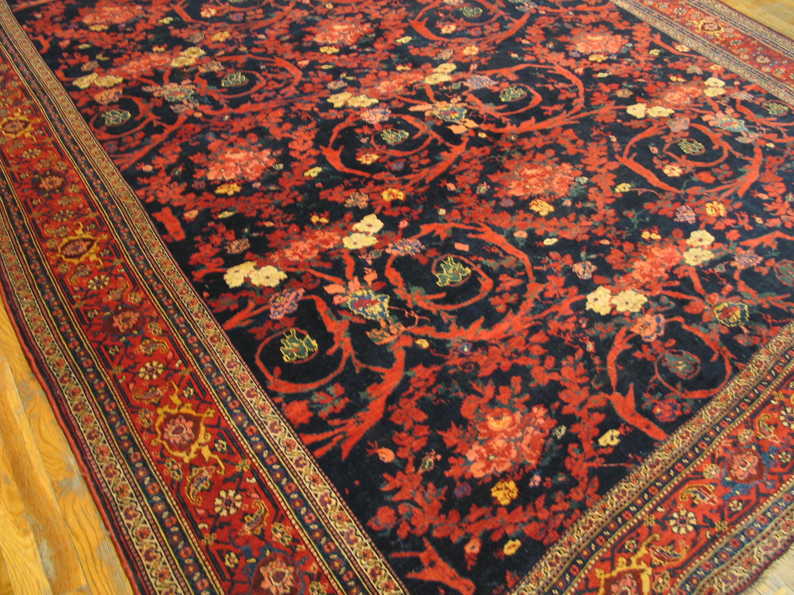 Hand-Knotted 1880s Persian Bijar Carpet With Mostofi Design ( 9'3