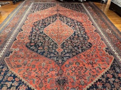 Antique Bijar Rug, Hand-Knotted Wool, Geometric Design, 11' x 18'