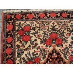Antique Bijar Rug of Small Square Pushti Size, Floral Design, circa 1890