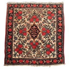 Antique Bijar Rug of Small Square Pushti Size, Floral Design, circa 1890