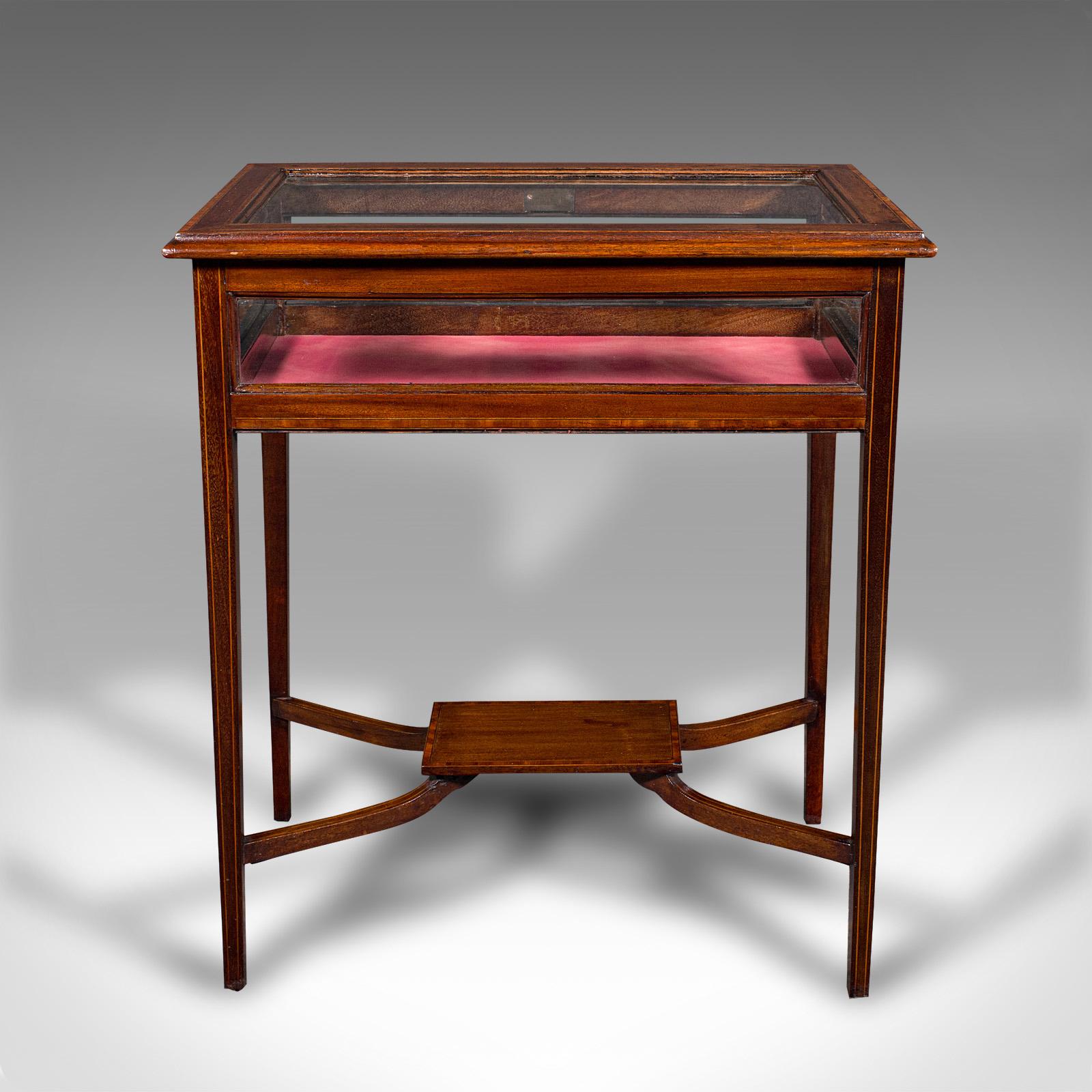 20th Century Antique Bijouterie Table, English, Walnut, Display Cabinet on Stand, Edwardian