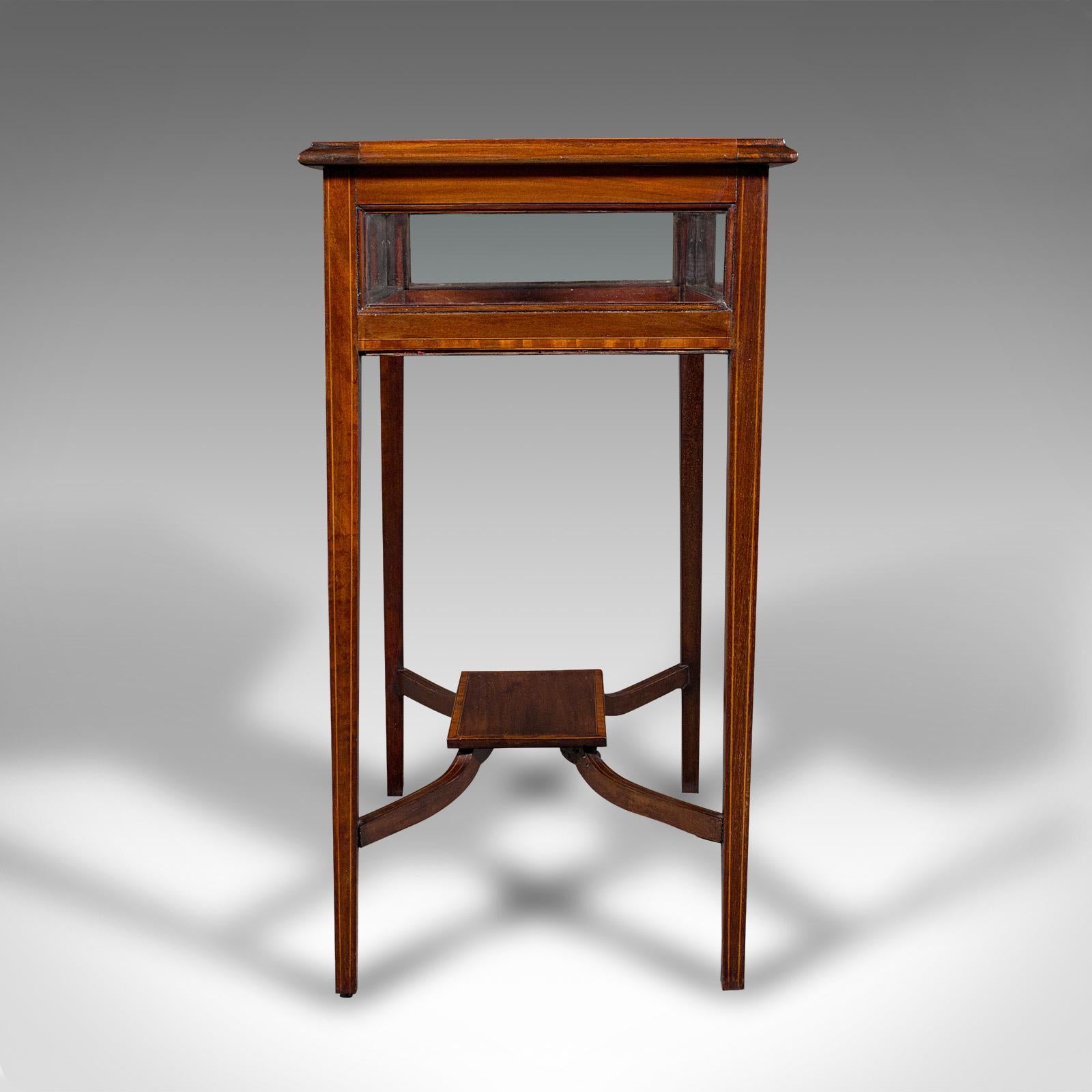 Glass Antique Bijouterie Table, English, Walnut, Display Cabinet on Stand, Edwardian