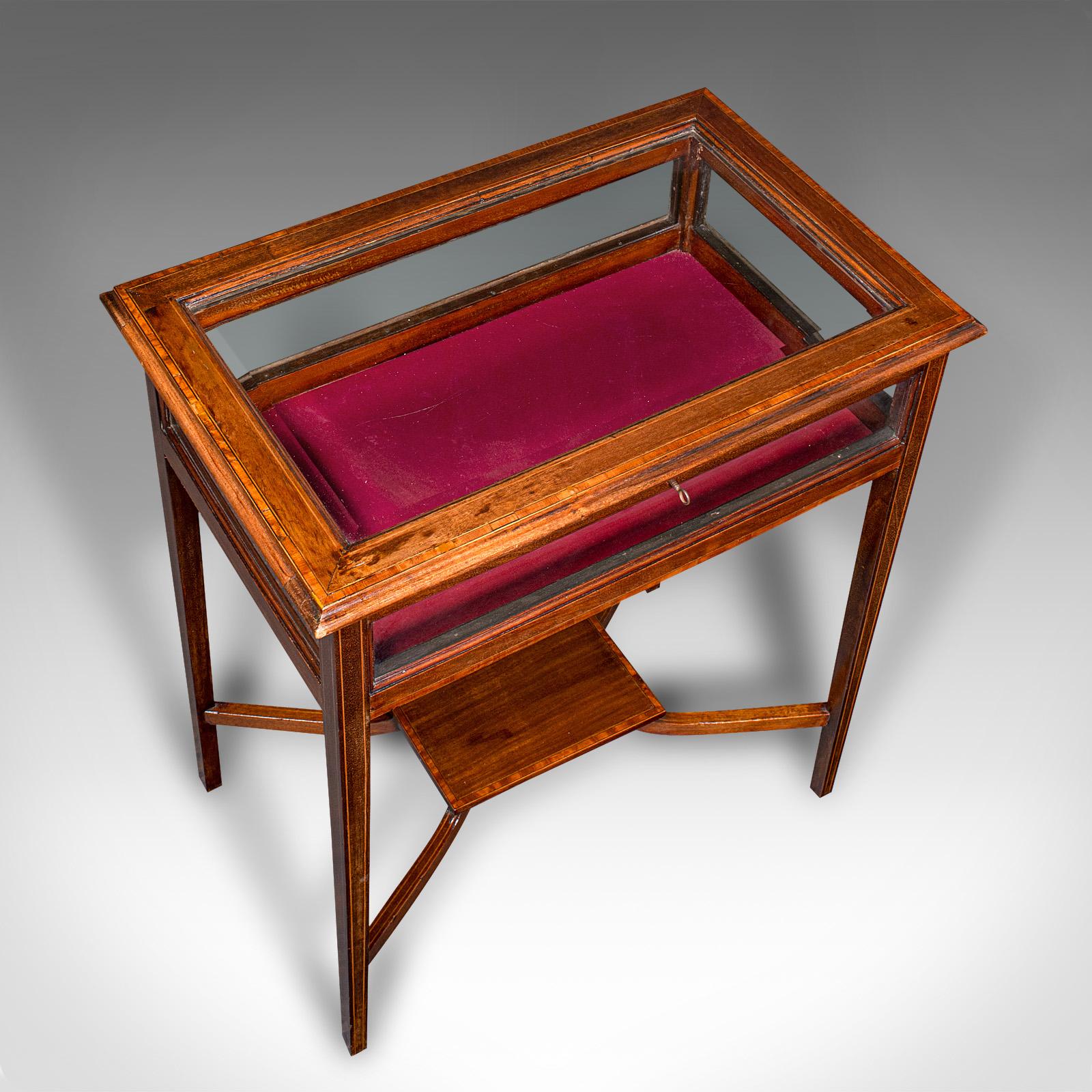 Antique Bijouterie Table, English, Walnut, Display Cabinet on Stand, Edwardian 1