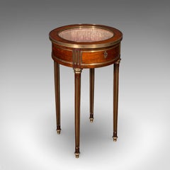 Antique Bijouterie Table, French Kingwood, Brass Glazed Vitrine, Victorian, 1870