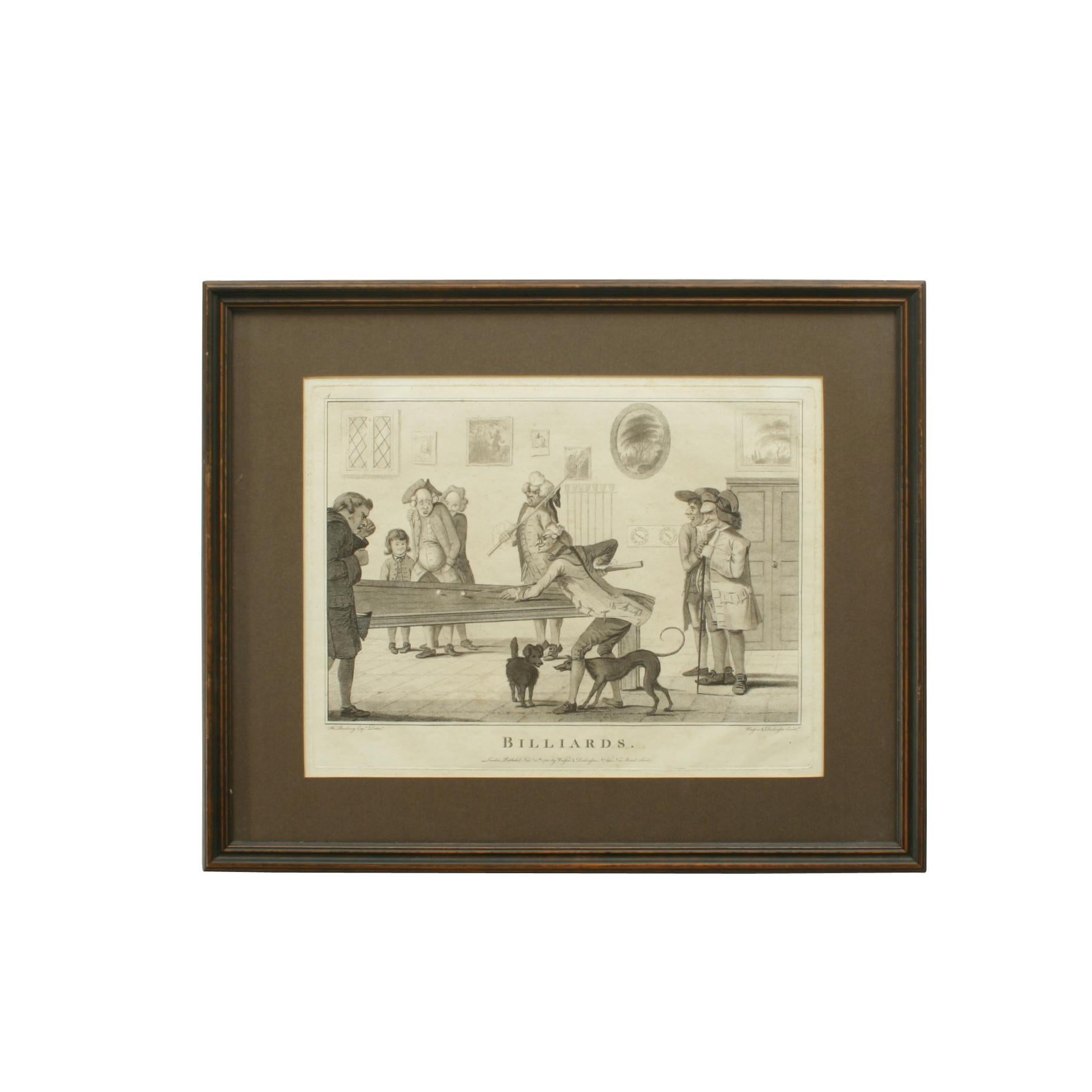 Antique Billiard engraving after Henry Bunbury, Ideal Snooker, Pool Room Picture In Good Condition In Oxfordshire, GB