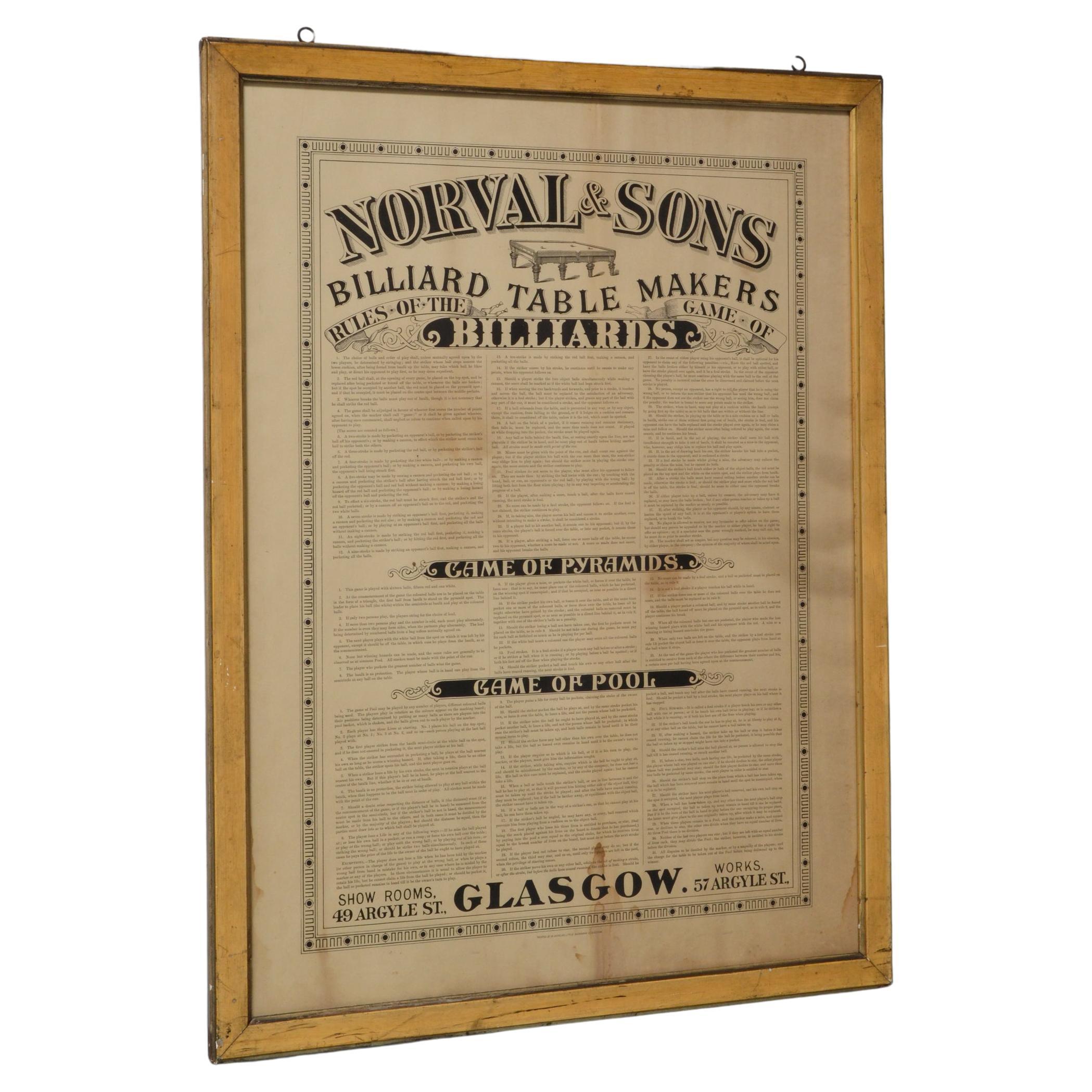 Antique Billiard Rules Pool Rules Pyramid Rules Victorian Framed Rules