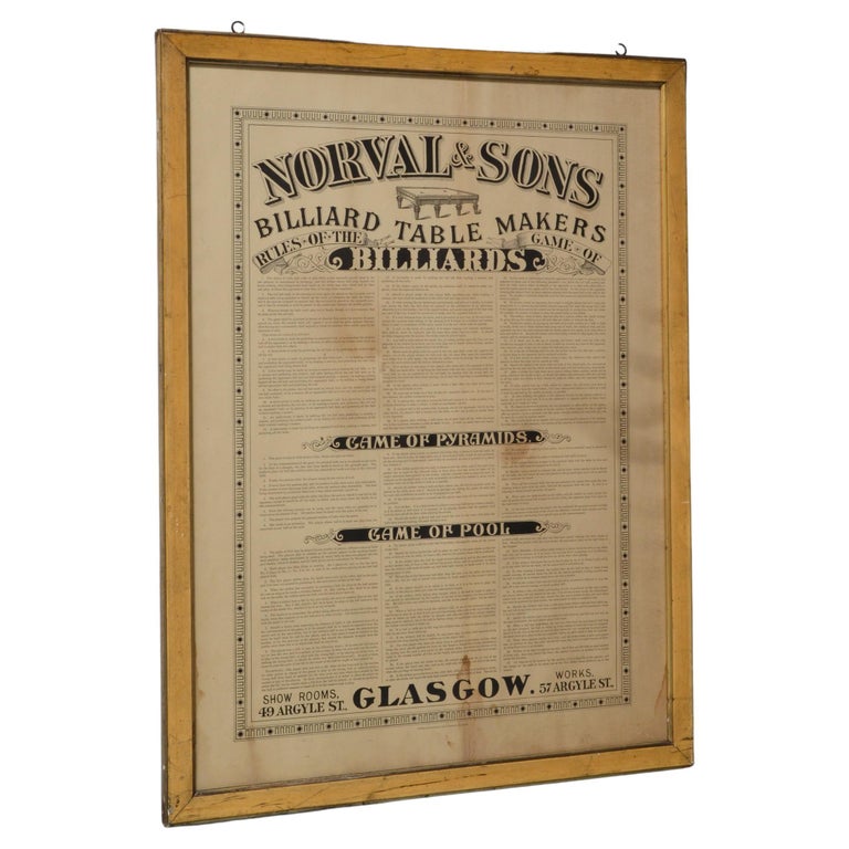 Antique Billiard Rules Pool Rules Pyramid Rules Victorian Framed Rules