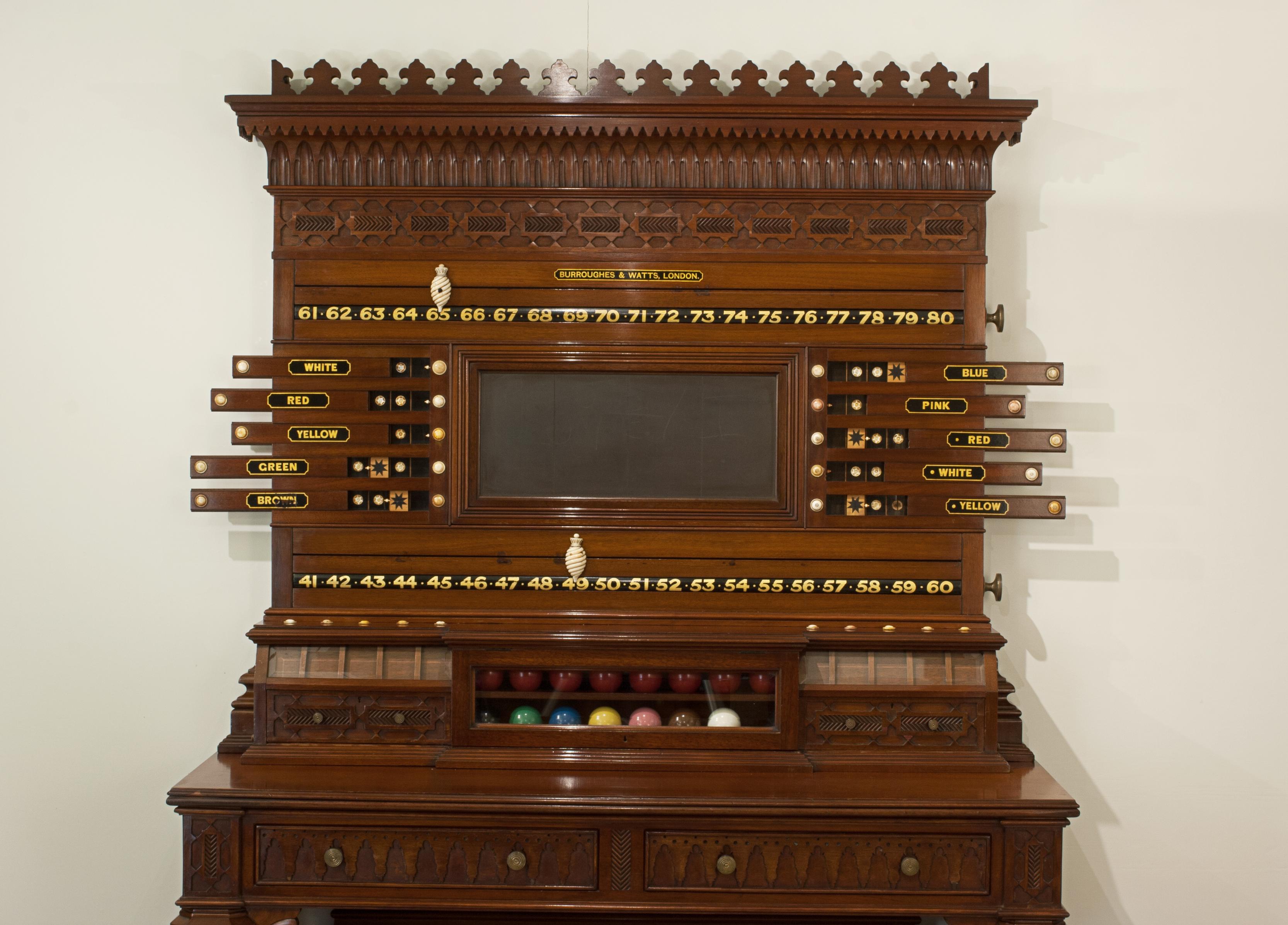 Late 19th Century Antique Billiard, Snooker Score Board, Cabinet in Mahogany For Sale