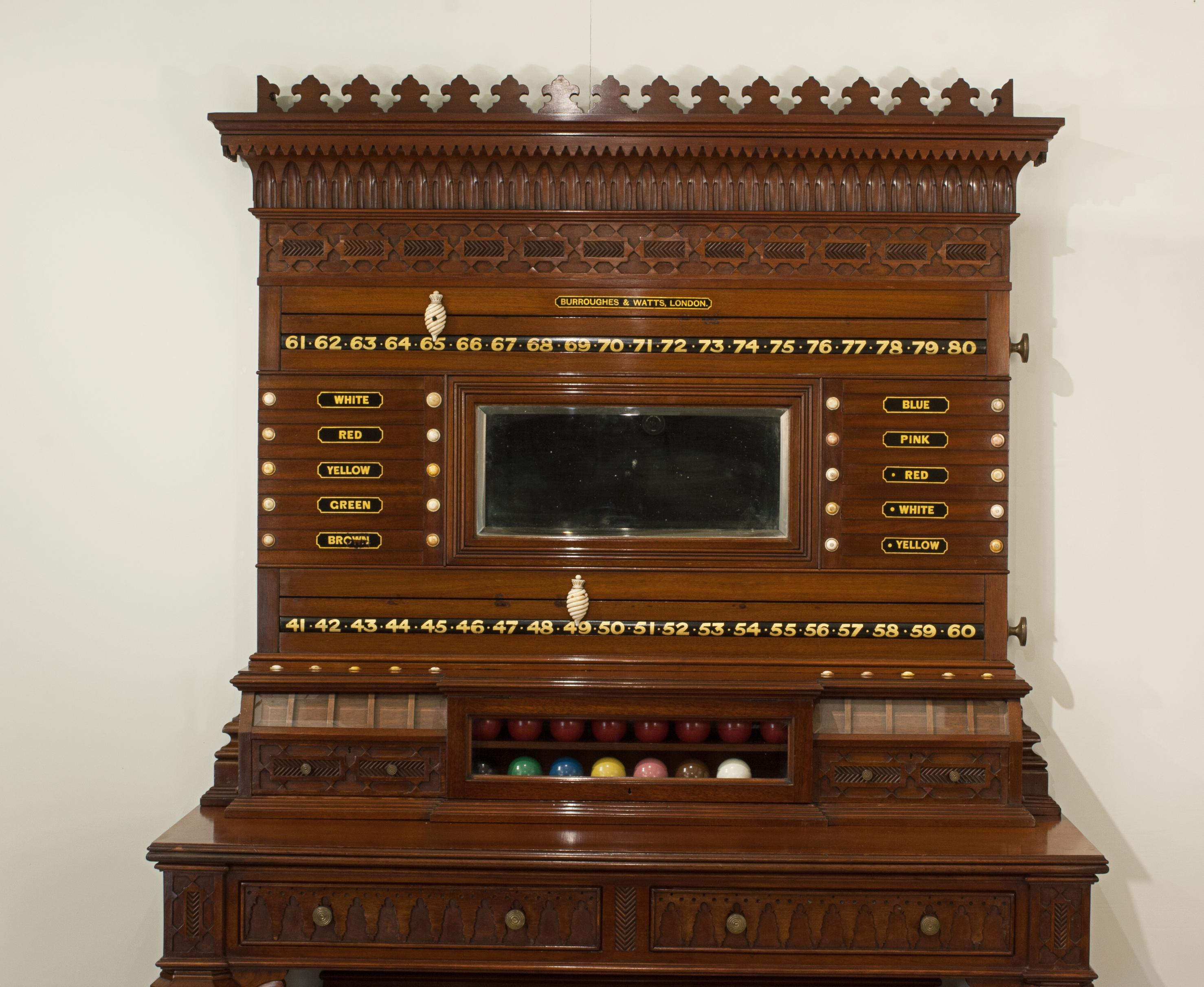 Antique Billiard, Snooker Score Board, Cabinet in Mahogany For Sale 2