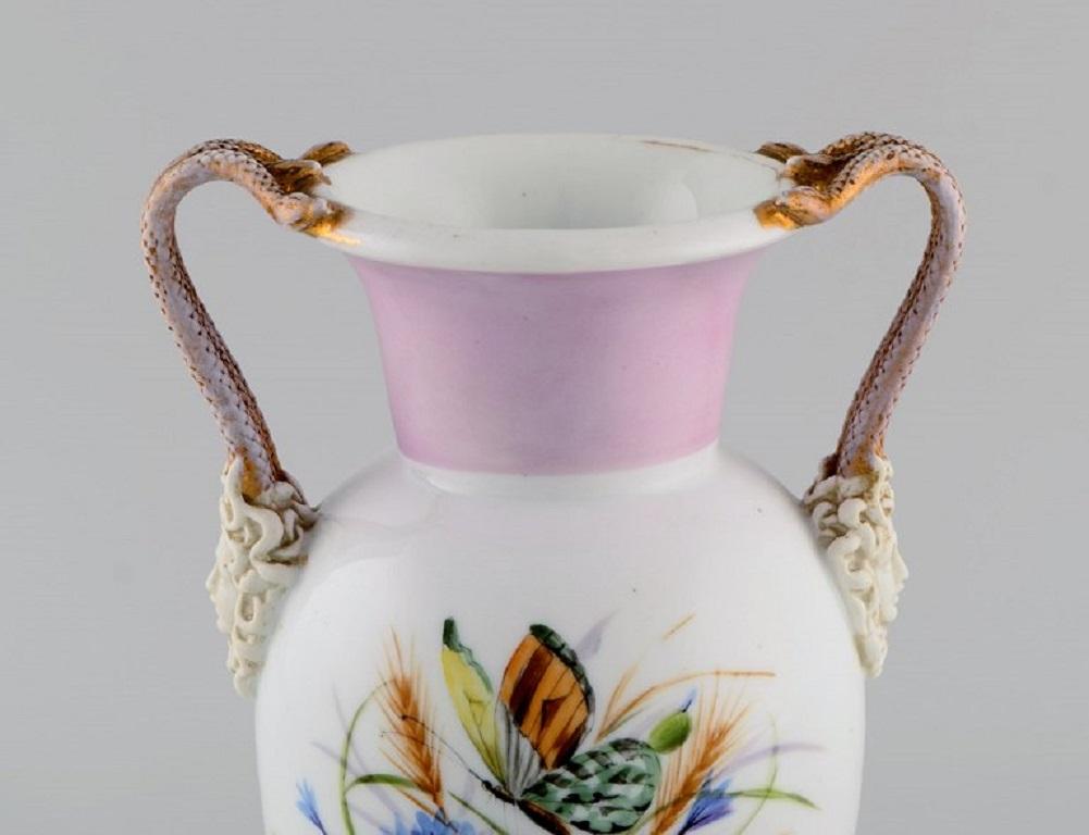 Victorian Antique Bing & Grøndahl Porcelain Vase with Hand-Painted Butterflies and Flowers For Sale