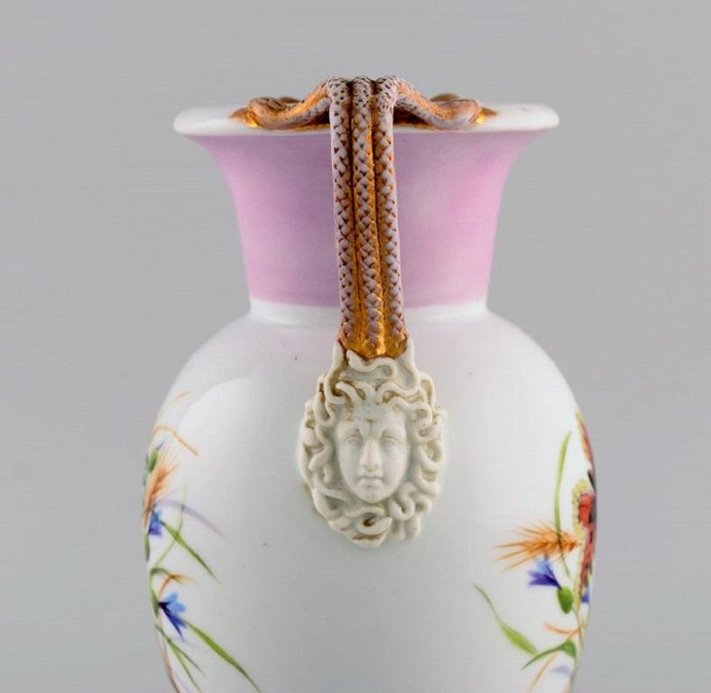 Danish Antique Bing & Grøndahl Porcelain Vase with Hand-Painted Butterflies and Flowers For Sale