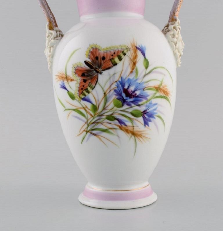 Antique Bing & Grøndahl Porcelain Vase with Hand-Painted Butterflies and Flowers In Excellent Condition For Sale In Copenhagen, DK