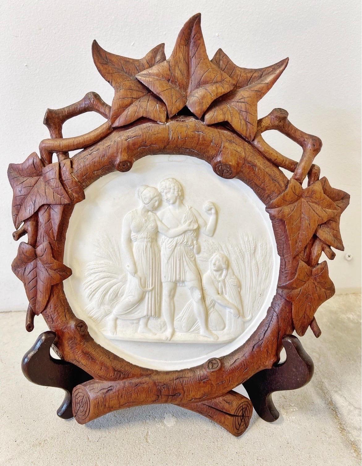 Antique Bing & Grondahl Denmark Eneret Parian Ware Plaques, Black Forest Frames For Sale 1