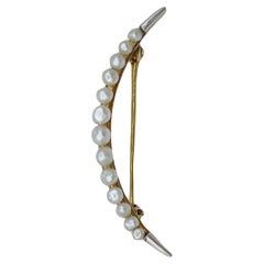 Used Bippart & Co. 14k Gold Seed Pearl Victorian Crescent Moon Honeymoon Pin