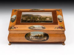 Antique Birch and Sycamore Painted Spa Sewing Box, 19th Century