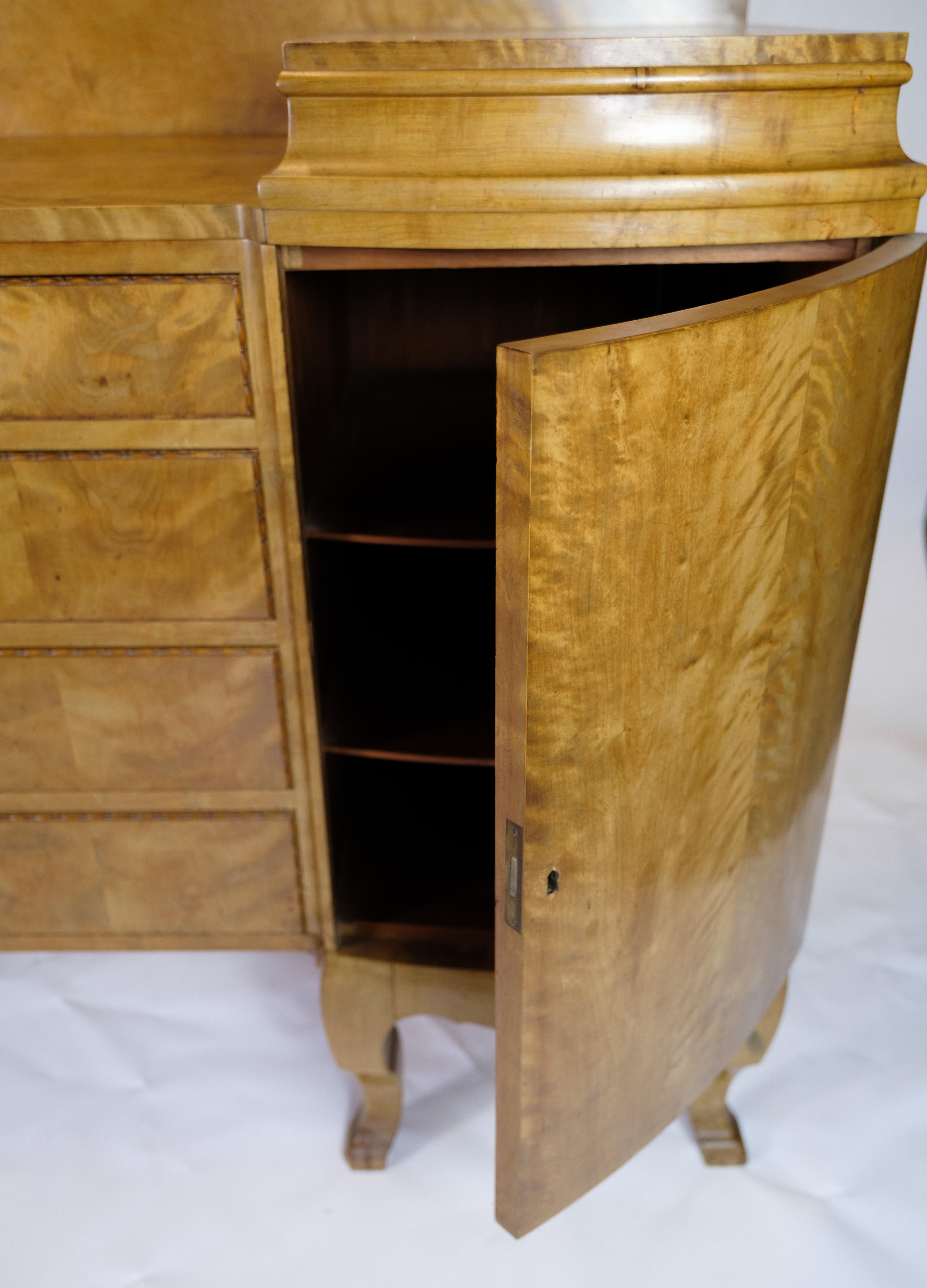 Rococo Antique birch sideboard with 4 drawers with original key from around the 1920s For Sale