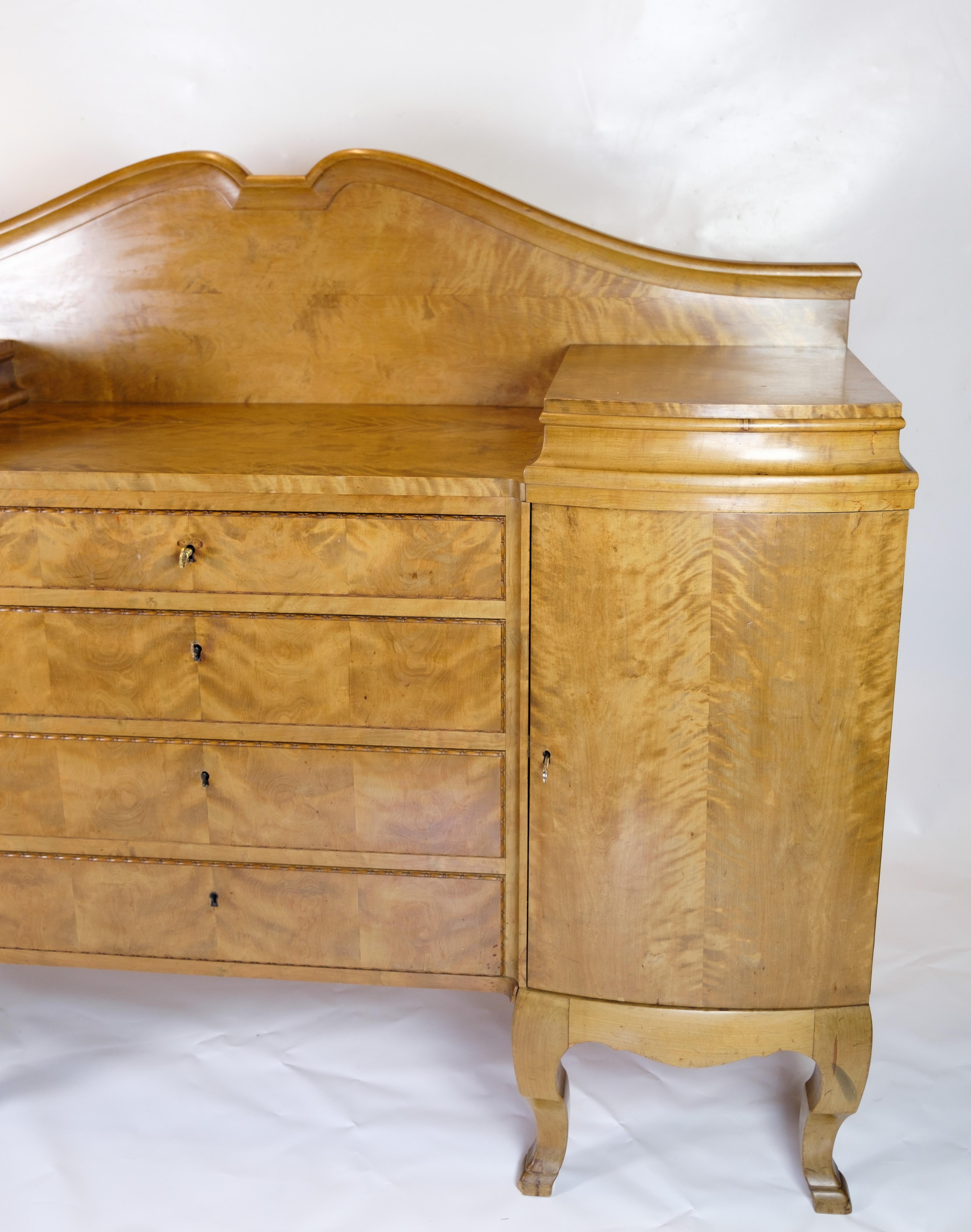 Antique Sideboard With 4 Drawers & Original Key Made In Birch From 1920s For Sale 1