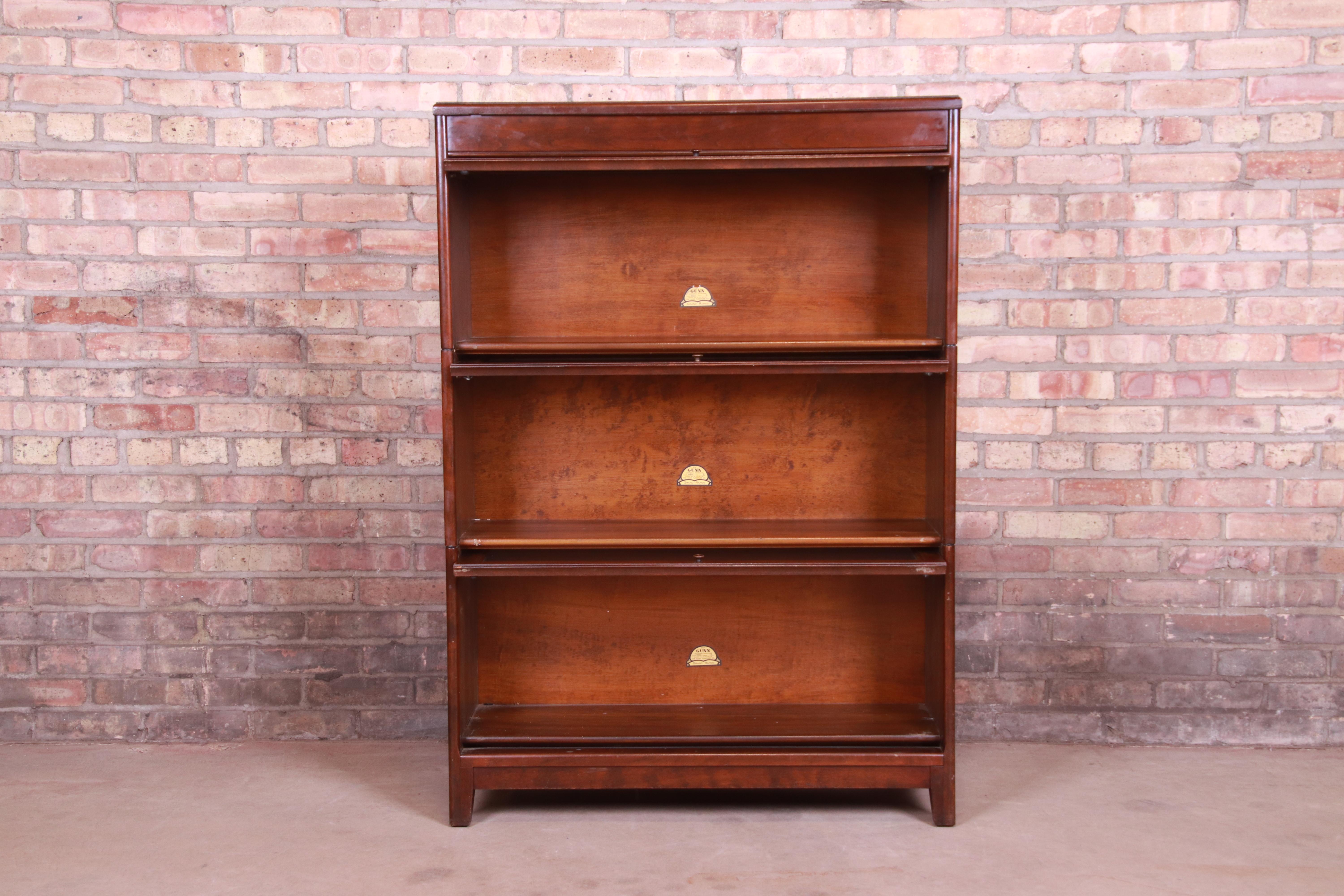 Arts and Crafts Antique Birch Three-Stack Barrister Bookcase by Gunn Furniture, circa 1930s