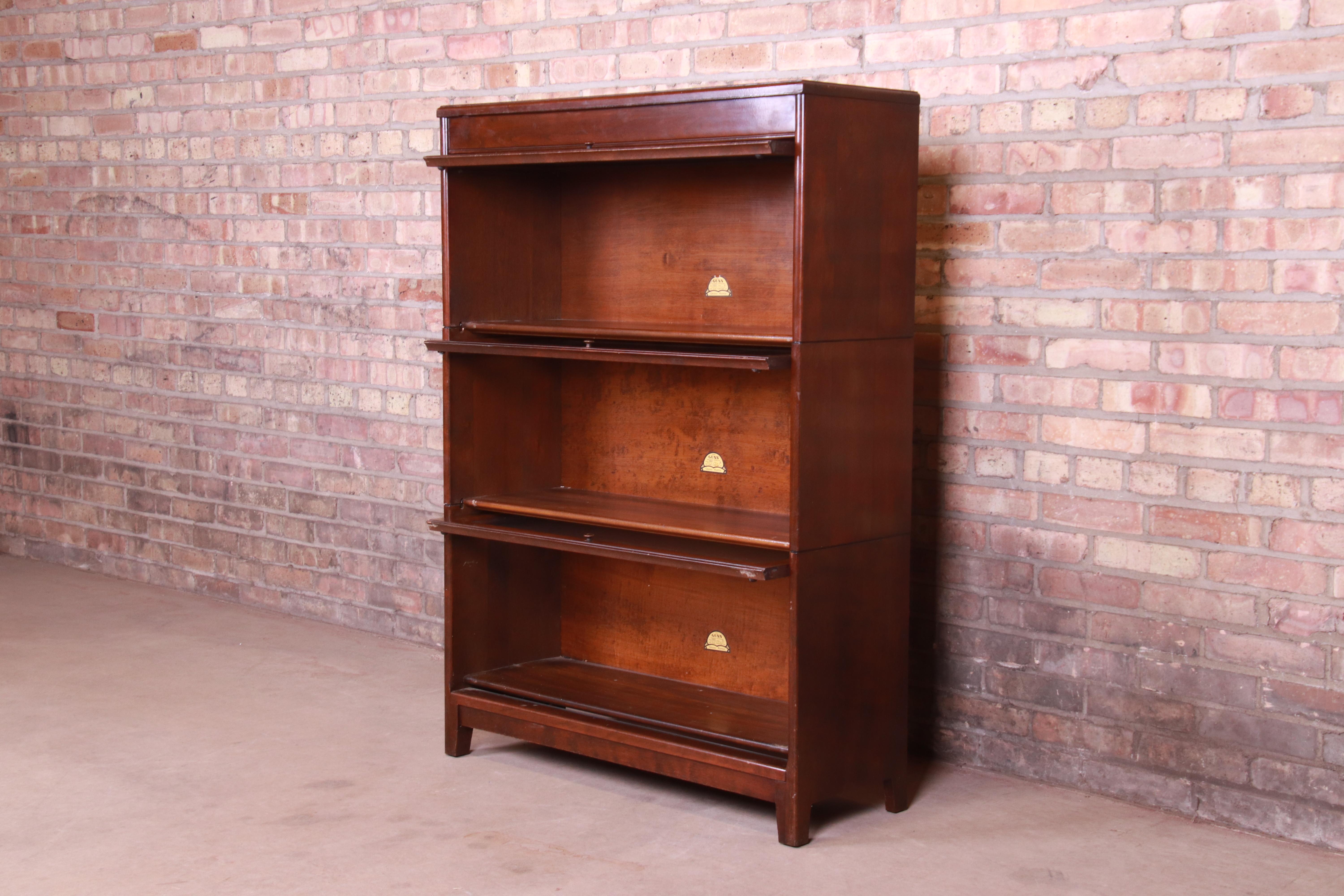 Antique Birch Three-Stack Barrister Bookcase by Gunn Furniture, circa 1930s In Good Condition In South Bend, IN