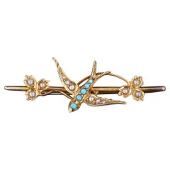 Antique Bird Bar Pin of 15ct Gold