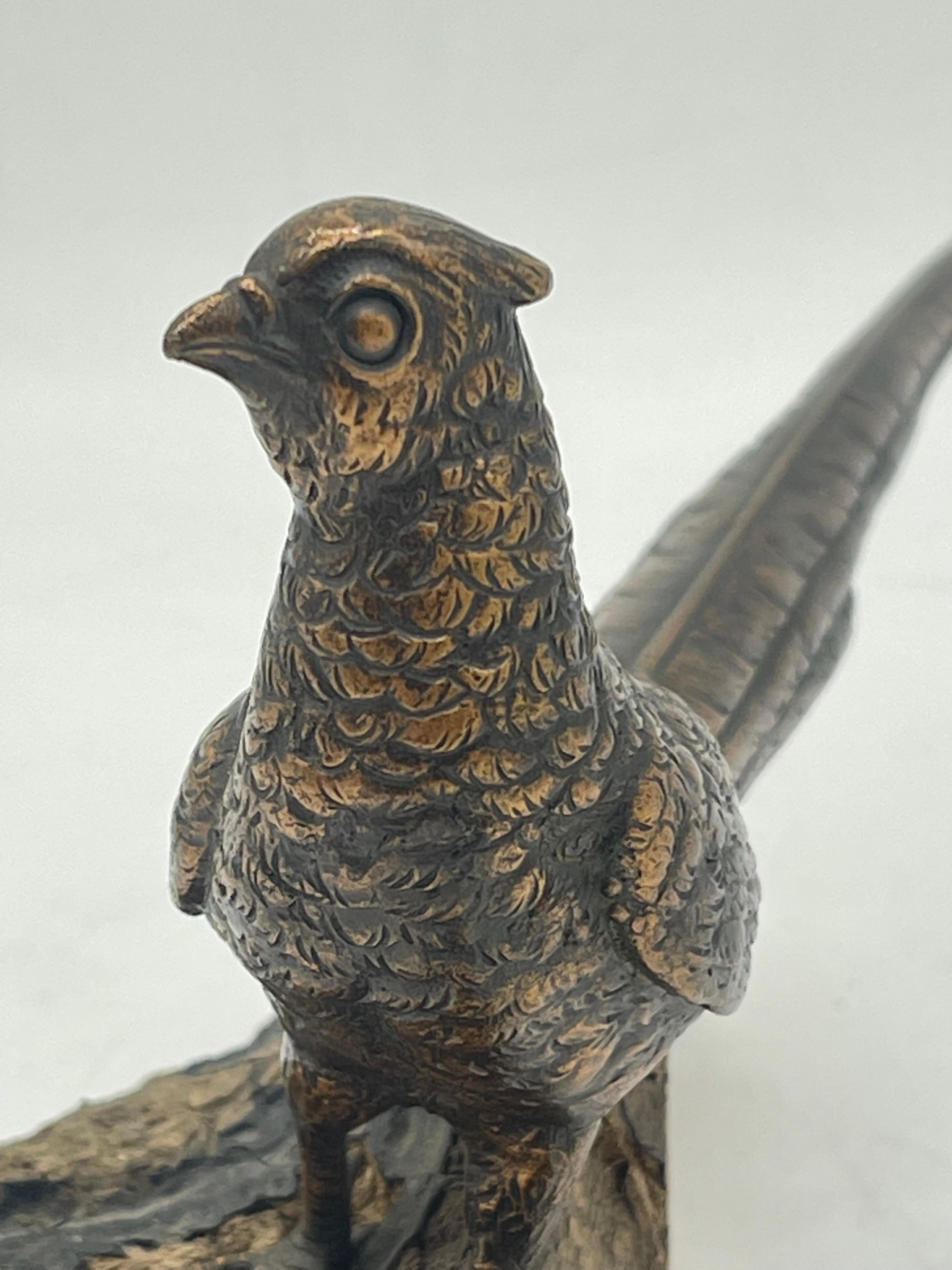 Antique Bird Bronze Sculpture / Figure sitting on wood pine- / fir wood For Sale 6