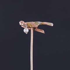 Antique Bird Hat Pin in 14K Rose Gold & Platinum, Circa 1900