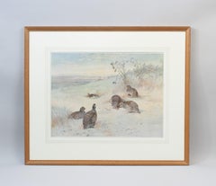 Antiker Vogeldruck, signiert von Archibald Thorburn, Partridges, a Frosty Morning.