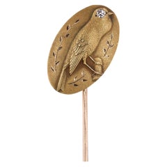Antique Bird with Diamond Stickpin of 10k Gold, Circa 1880