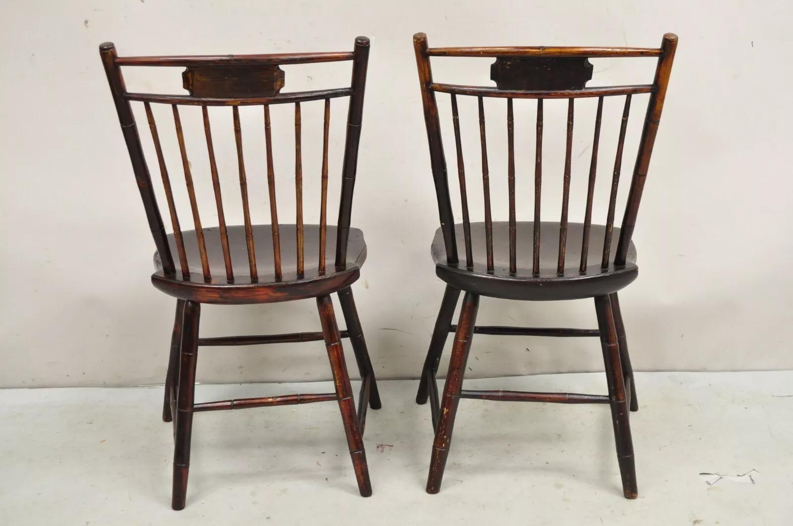Antique Birdcage Ash Windsor Hand Painted Lippincott Family Side Chair - a Pair 4
