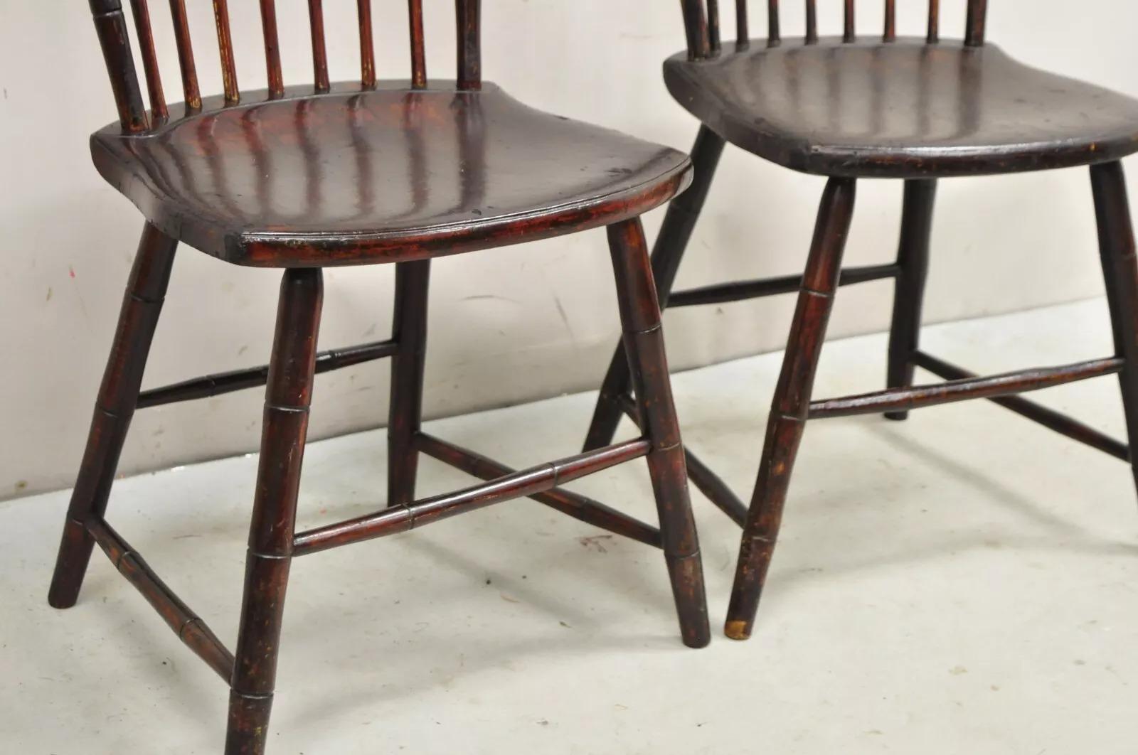 Antique Birdcage Ash Windsor Hand Painted Lippincott Family Side Chair - a Pair 5