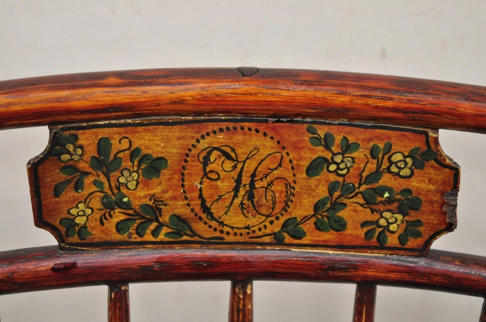 Other Antique Birdcage Ash Windsor Hand Painted Lippincott Family Side Chair - a Pair