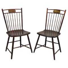 Antique Birdcage Ash Windsor Hand Painted Lippincott Family Side Chair - a Pair