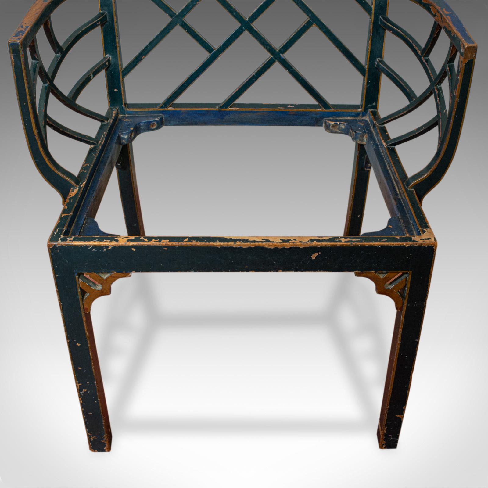 Antique Birdcage Elbow Chair, English, Painted, Leather, Regency, circa 1820 6