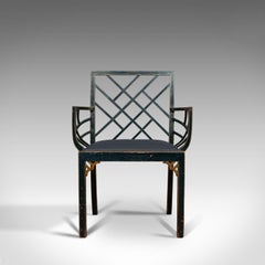 Antique Birdcage Elbow Chair, English, Painted, Leather, Regency, circa 1820