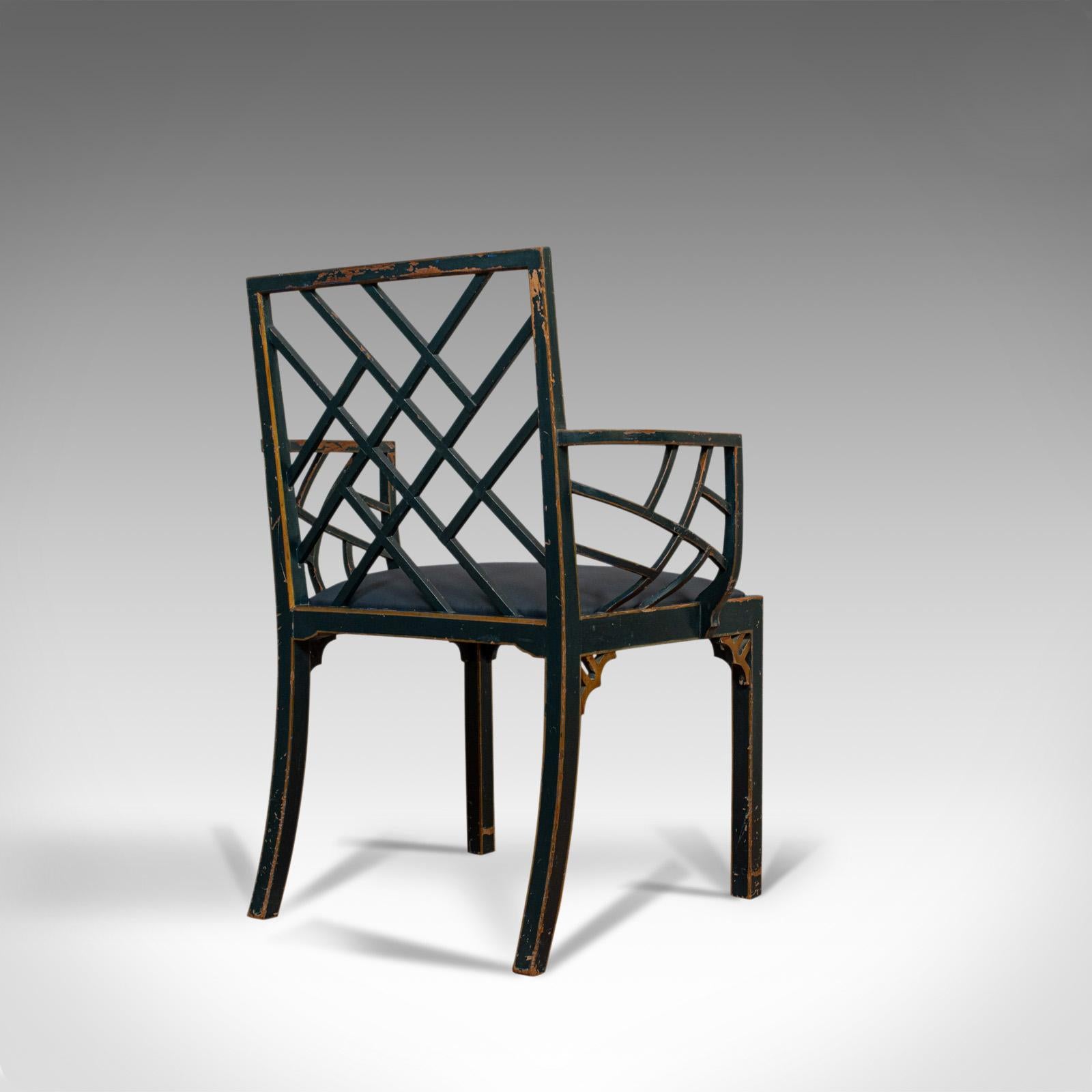 Antique Birdcage Elbow Chair, English, Painted, Leather, Regency, circa 1820 In Good Condition In Hele, Devon, GB