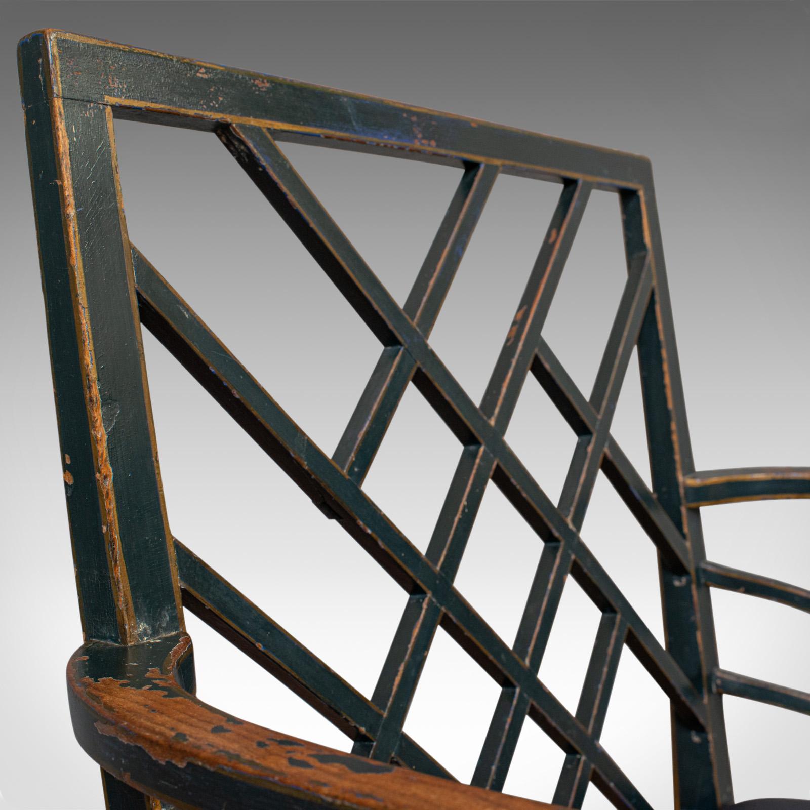 Antique Birdcage Elbow Chair, English, Painted, Leather, Regency, circa 1820 1
