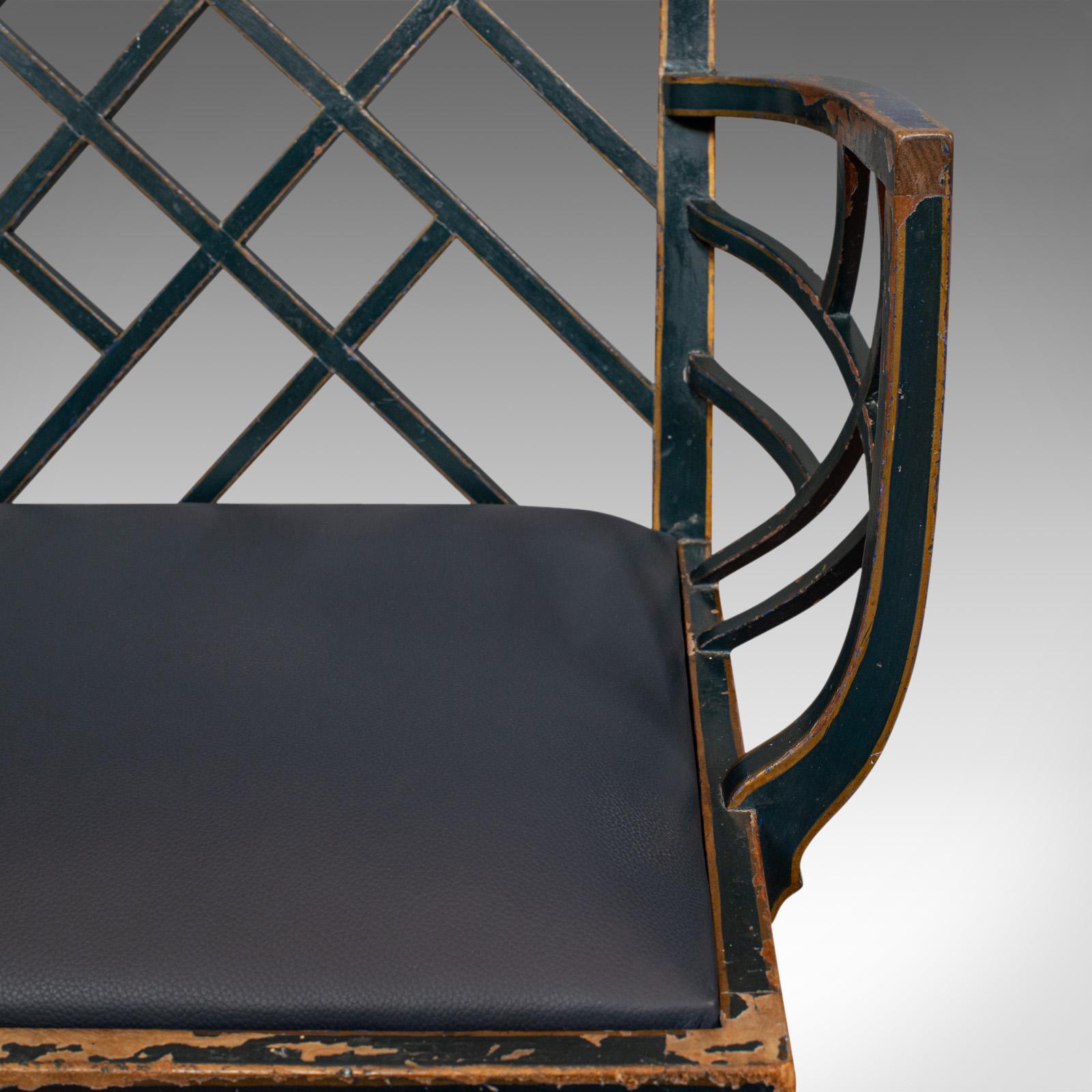 Antique Birdcage Elbow Chair, English, Painted, Leather, Regency, circa 1820 2