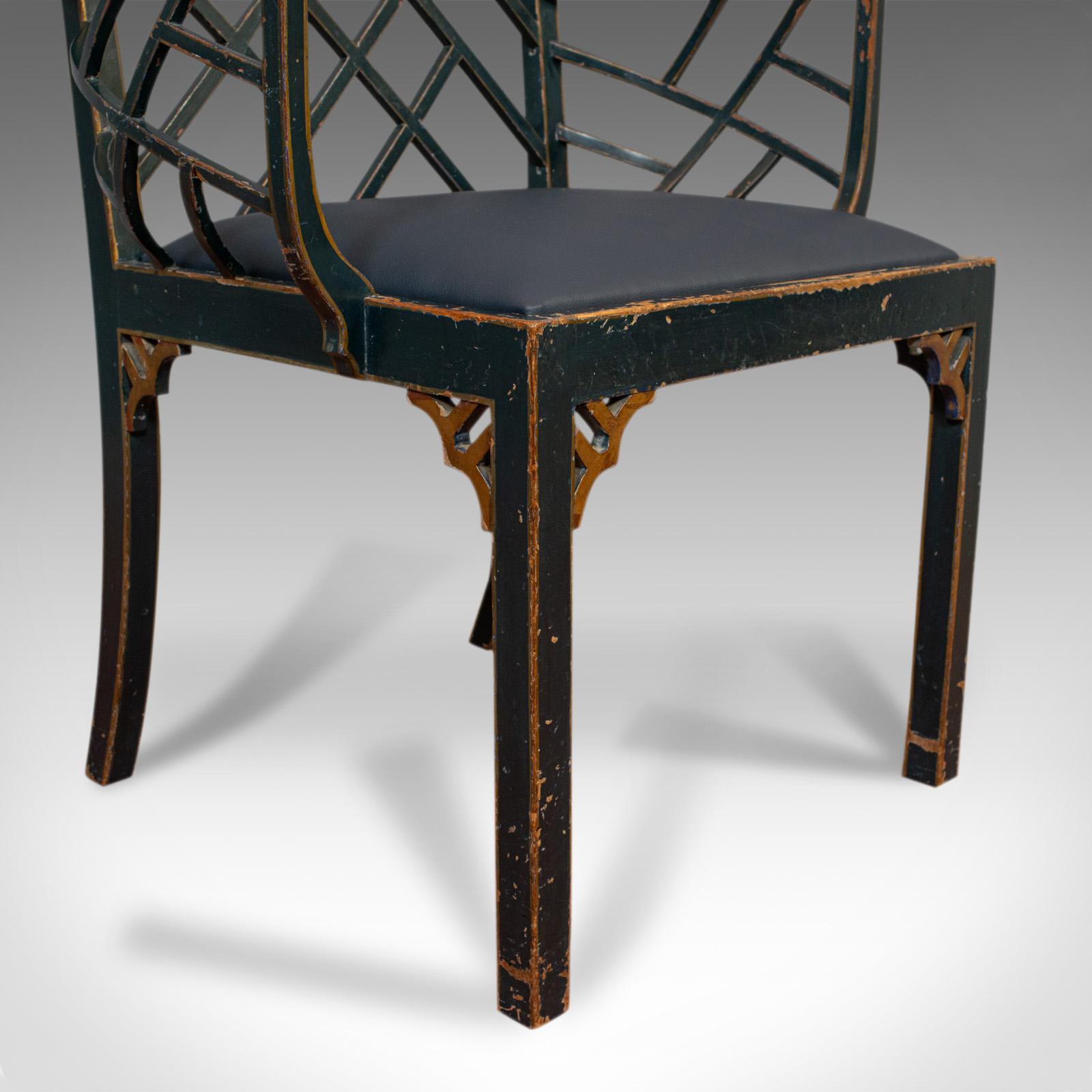 Antique Birdcage Elbow Chair, English, Painted, Leather, Regency, circa 1820 3