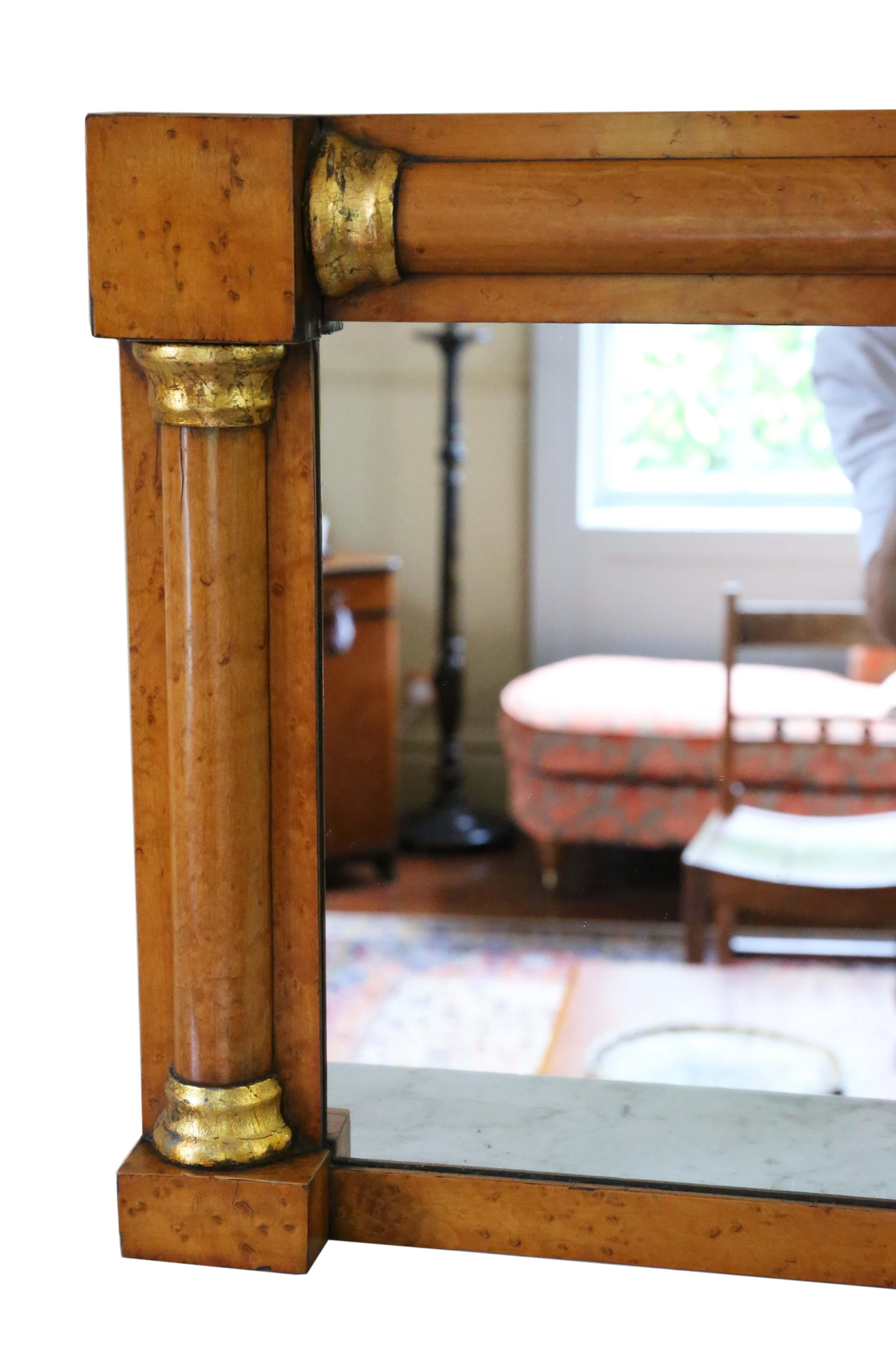 Glass Antique birds eye maple overmantle wall mirror 19th Century fine quality For Sale
