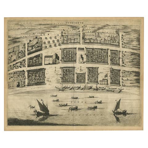 Antique Bird's-Eye Plan of Tutecoryn (Tuticorin or Thoothukudi), India, 1672