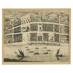 Antica pianta a volo d'uccello di Tutecoryn (Tuticorin o Thoothukudi), India, 1672