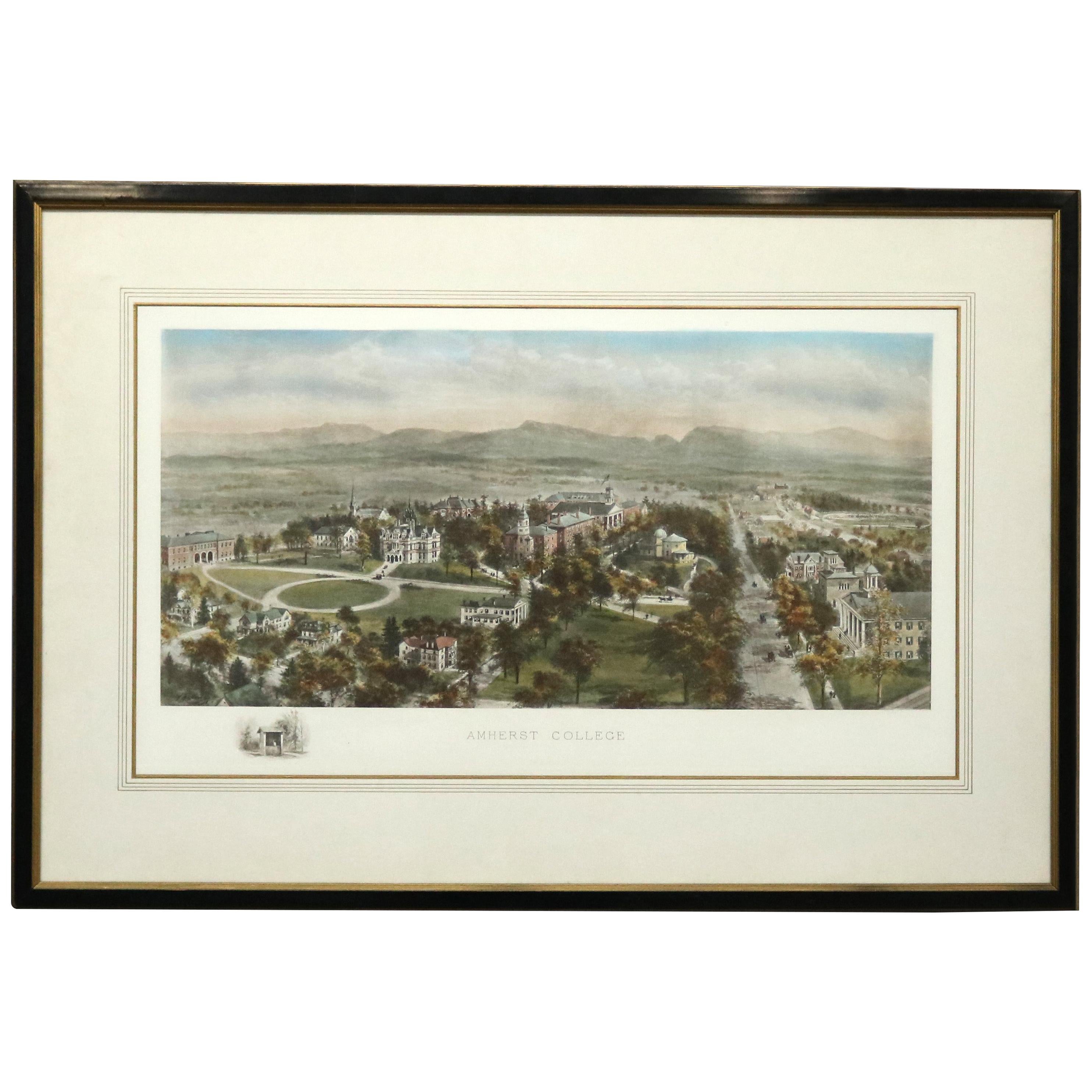 Antique Bird
s-Eye View Collegiate Lithograph of Amherst College, circa 1890
