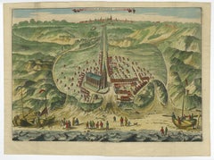 Antique Bird's Eye View of Scheveningen Near The Hague, the Netherlands, 1730
