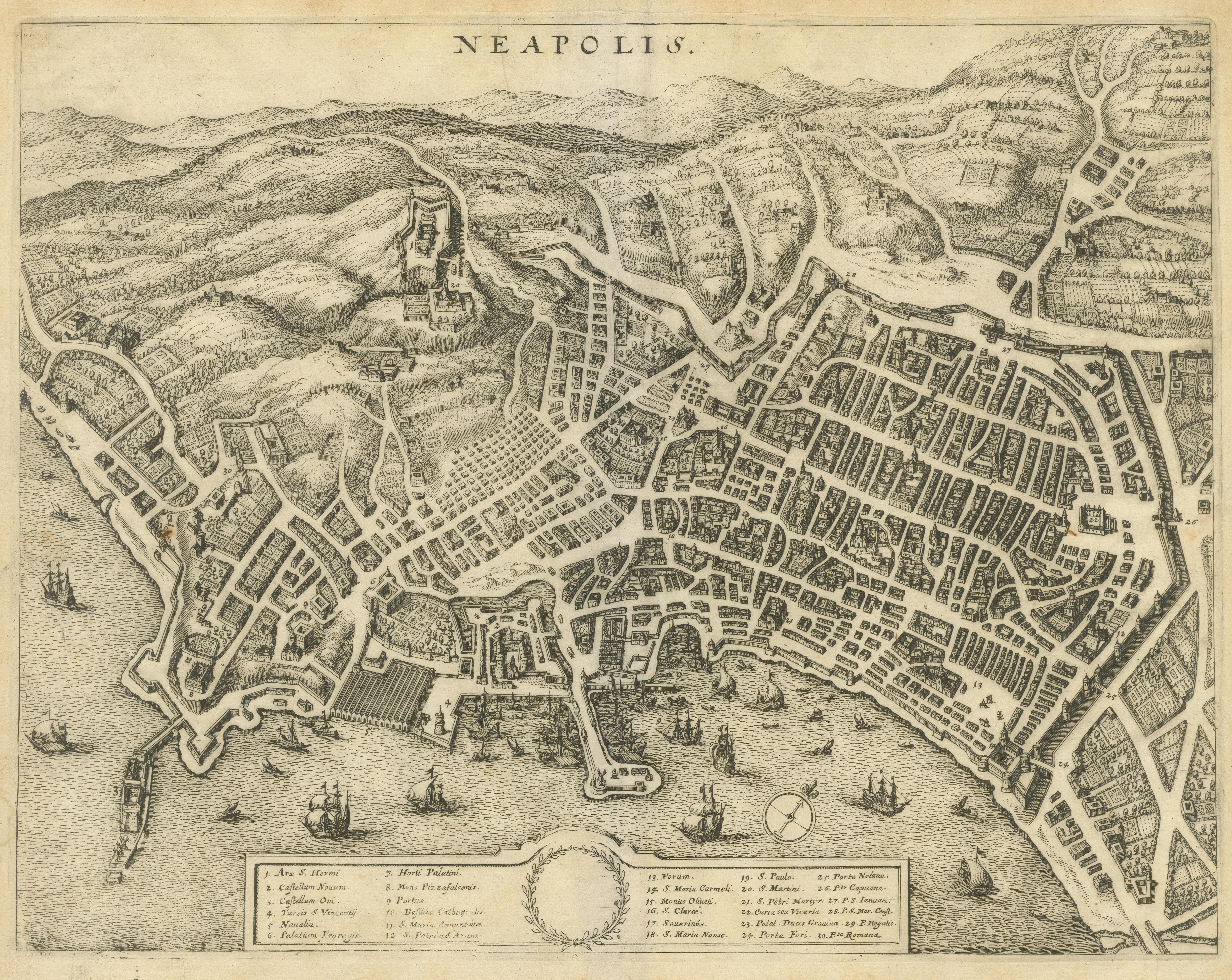 Antique Bird's-Eye View of the City of Naples in Italy In Good Condition For Sale In Langweer, NL